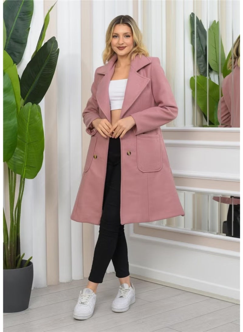 Nuseel New Season Double Breasted Collar Lining Detailed Long Cashmere Coat - Image 2